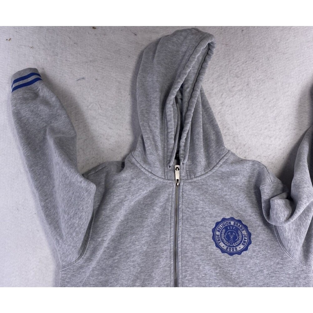 True Religion Alumni Logo Full Zip Hoodie Mens Medium Gray Streetwear Skater - Picture 6 of 13